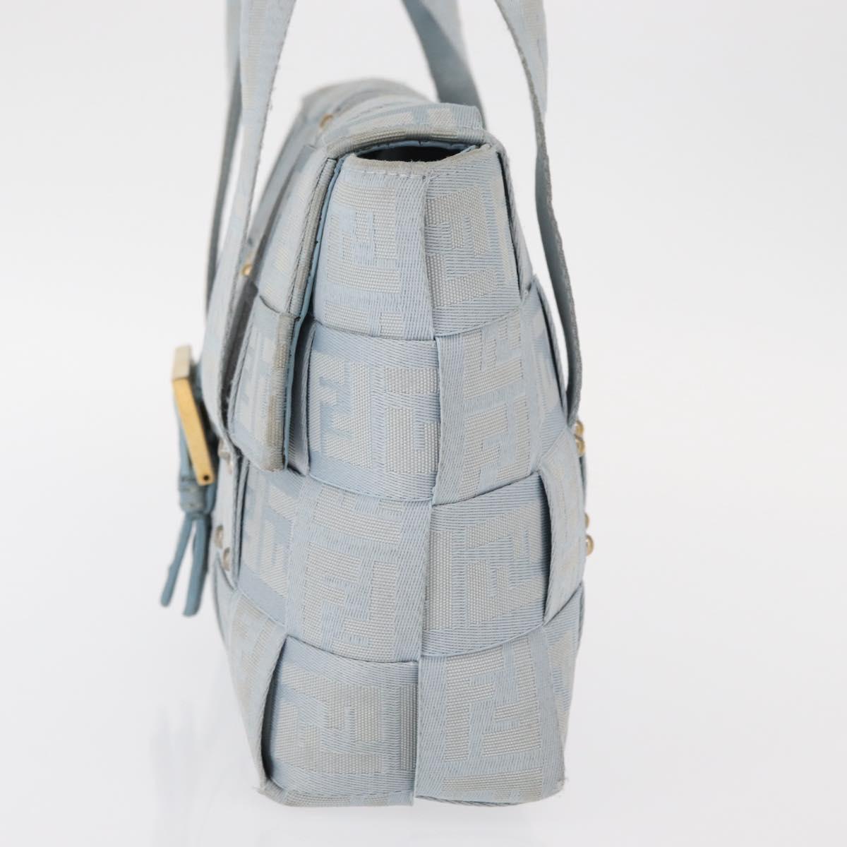 FENDI Zucca Canvas Hand Bag Light Blue Gold Auth 151194V