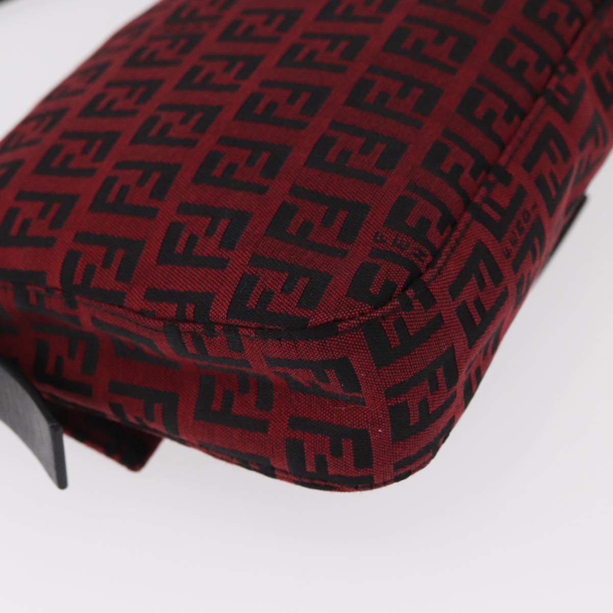 FENDI Zucchino Canvas Mamma Baguette Shoulder Bag Red Silver Auth 151195SAM