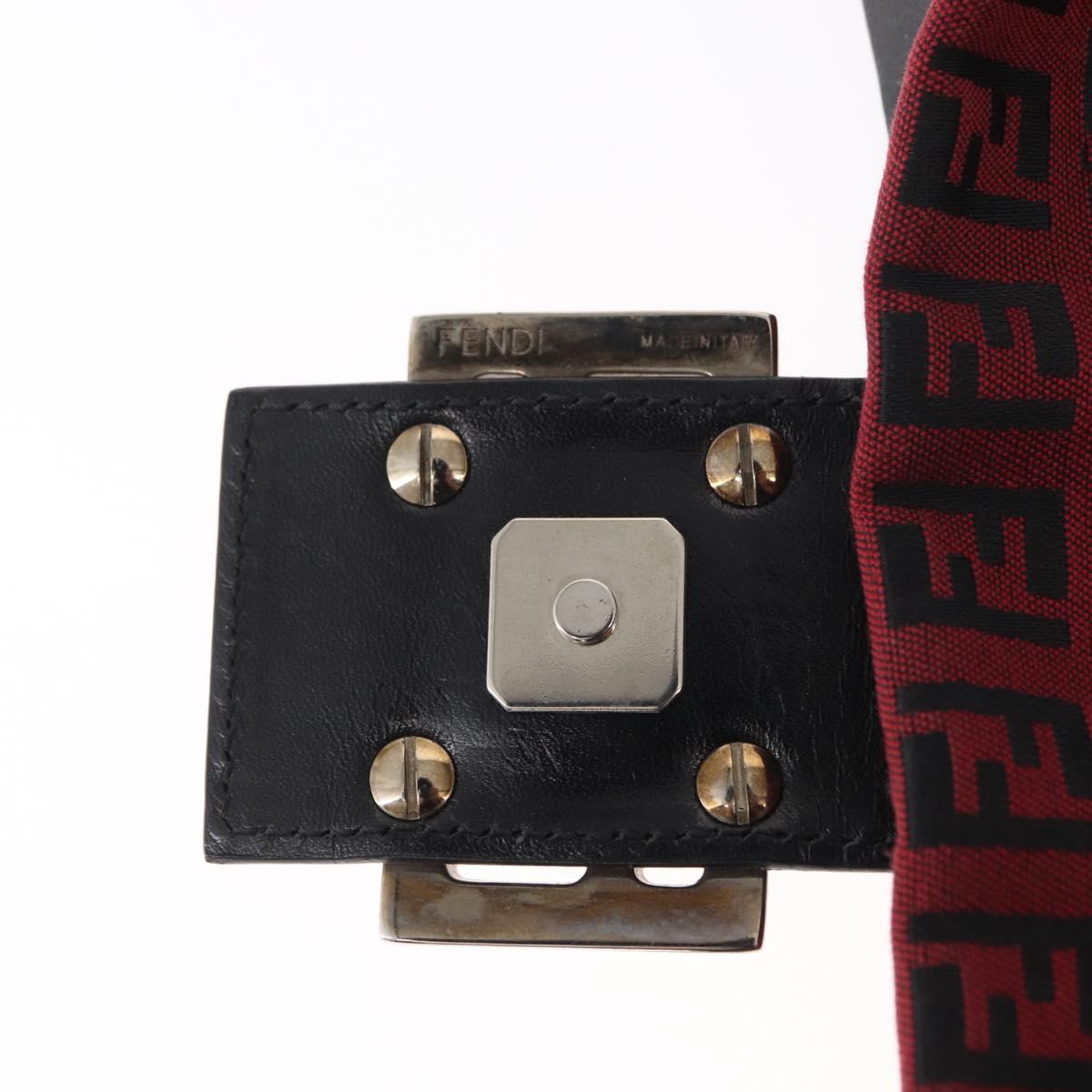 FENDI Zucchino Canvas Mamma Baguette Shoulder Bag Red Silver Auth 151195SAM