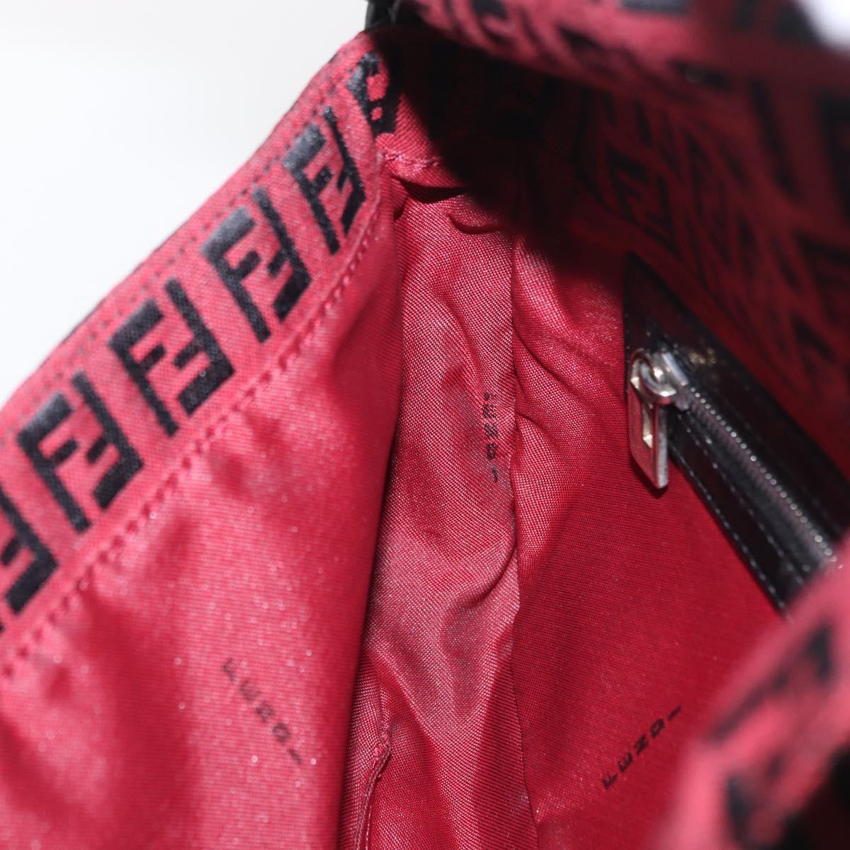 FENDI Zucchino Canvas Mamma Baguette Shoulder Bag Red Silver Auth 151195SAM