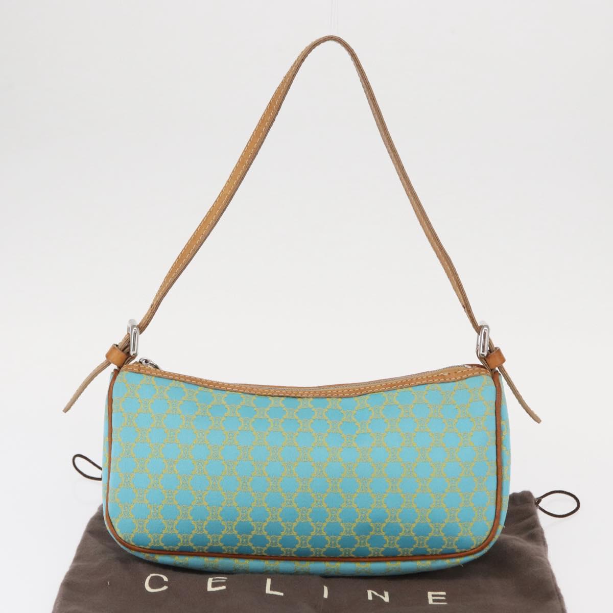 CELINE Macadam Canvas Accessory Pouch Turquoise Blue Silver Auth 151197A