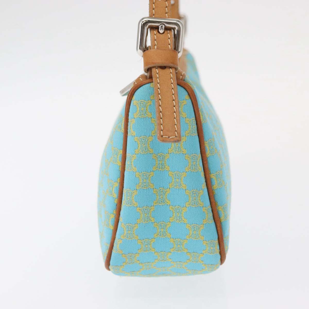 CELINE Macadam Canvas Accessory Pouch Turquoise Blue Silver Auth 151197A