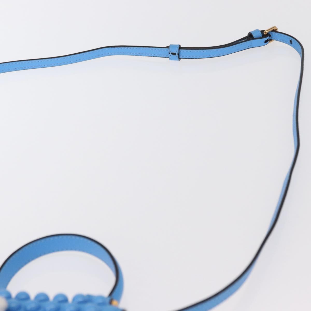 VERSACE Phone Pouch Shoulder Bag Leather 2way Light Blue Gold Auth 151198V