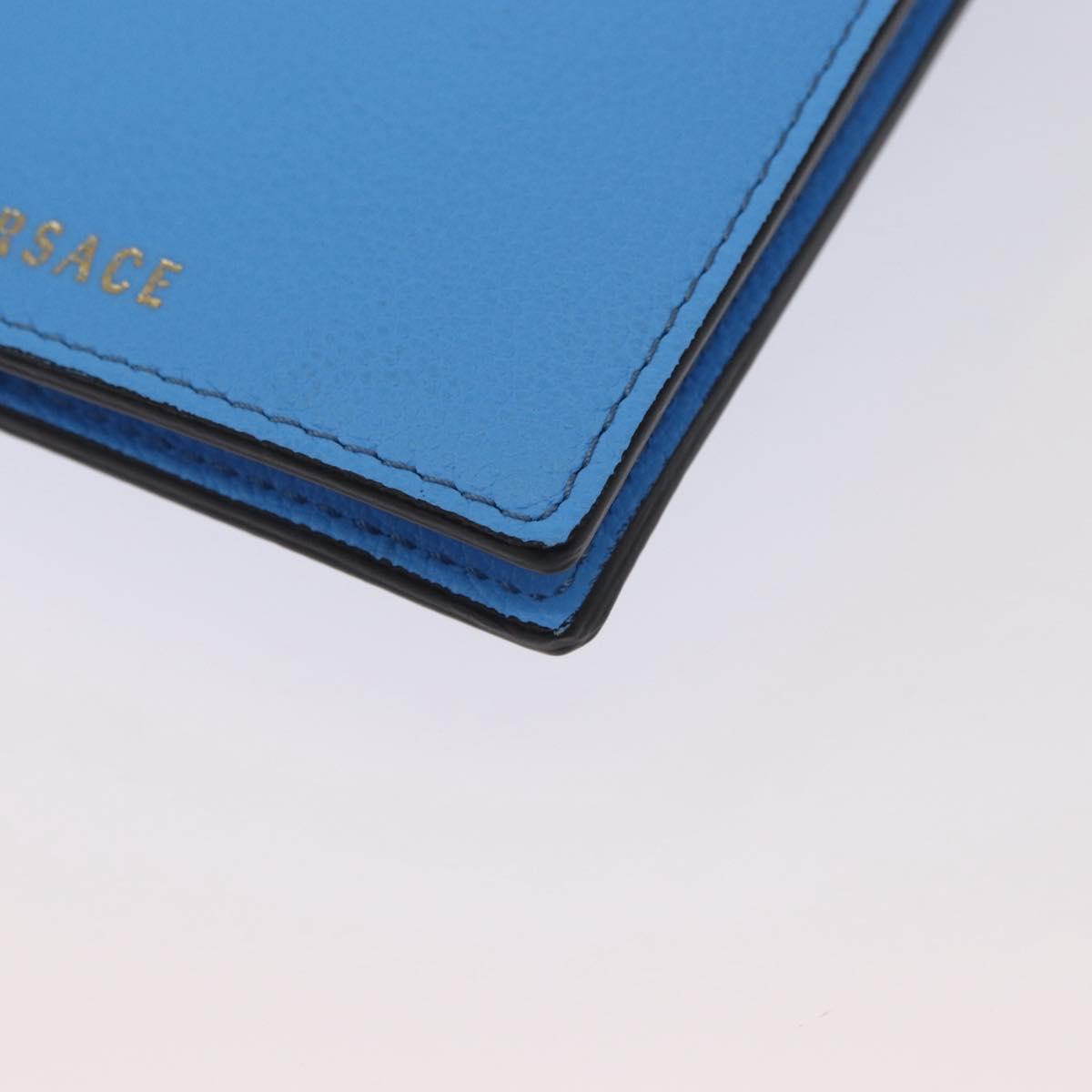 VERSACE Phone Pouch Shoulder Bag Leather 2way Light Blue Gold Auth 151198V