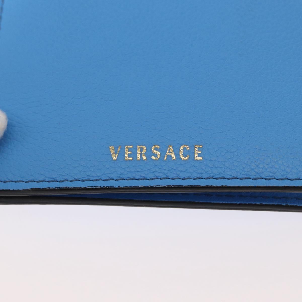 VERSACE Phone Pouch Shoulder Bag Leather 2way Light Blue Gold Auth 151198V