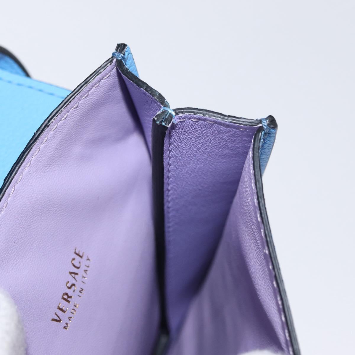 VERSACE Phone Pouch Shoulder Bag Leather 2way Light Blue Gold Auth 151198V