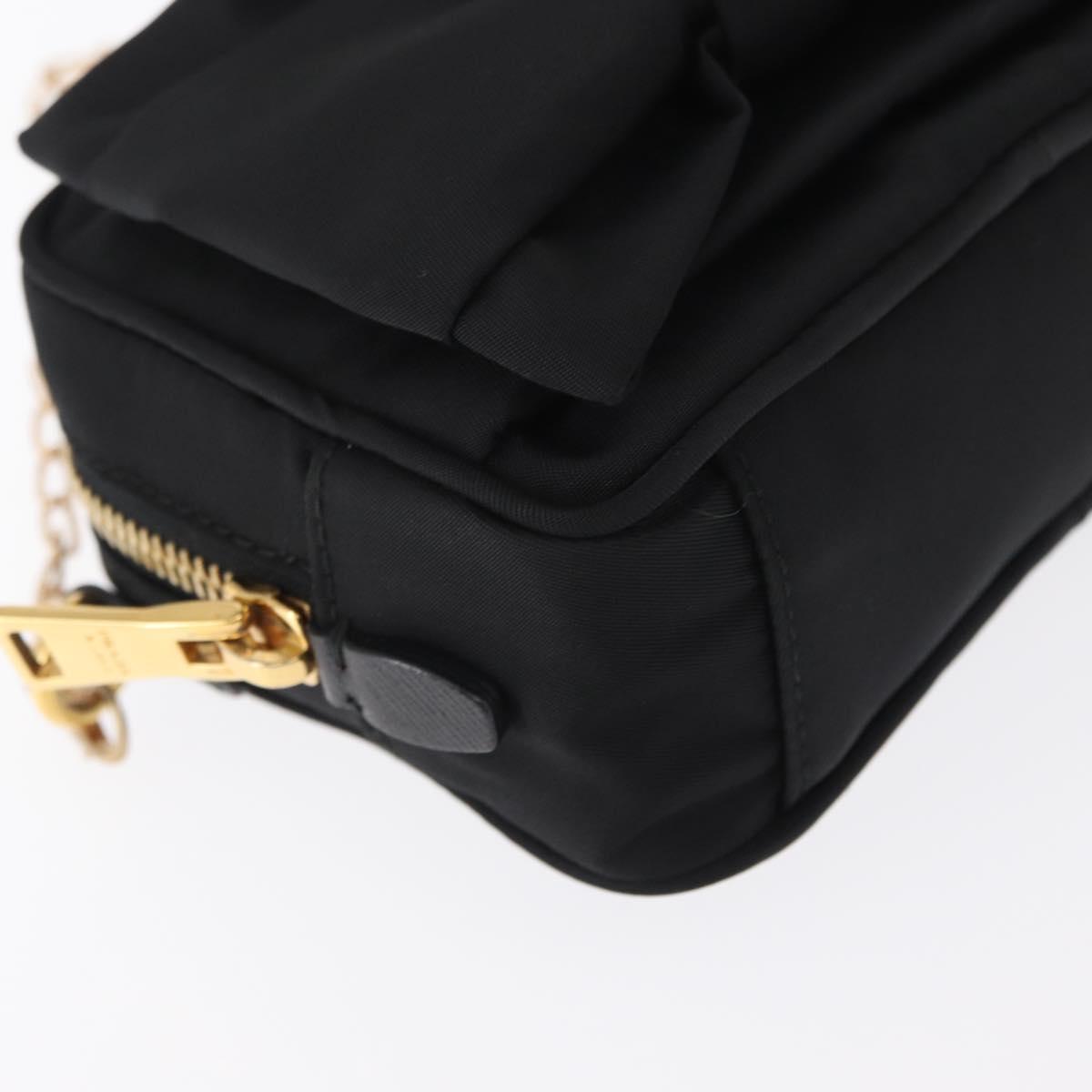 PRADA Chain Shoulder Bag Nylon Black Gold Auth 151199V