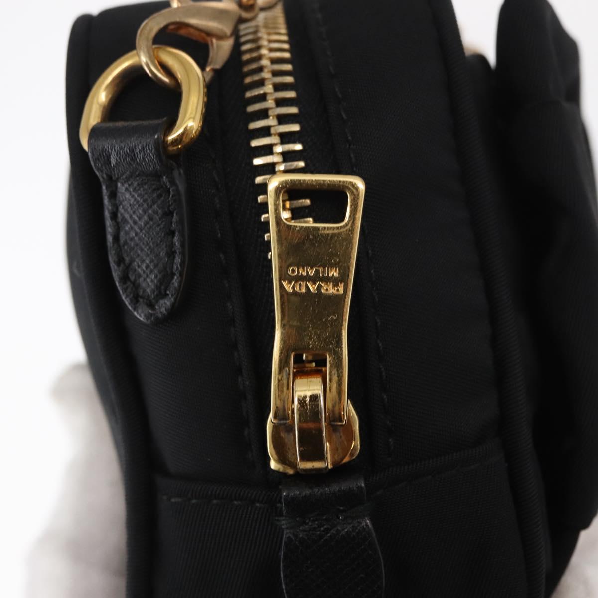 PRADA Chain Shoulder Bag Nylon Black Gold Auth 151199V