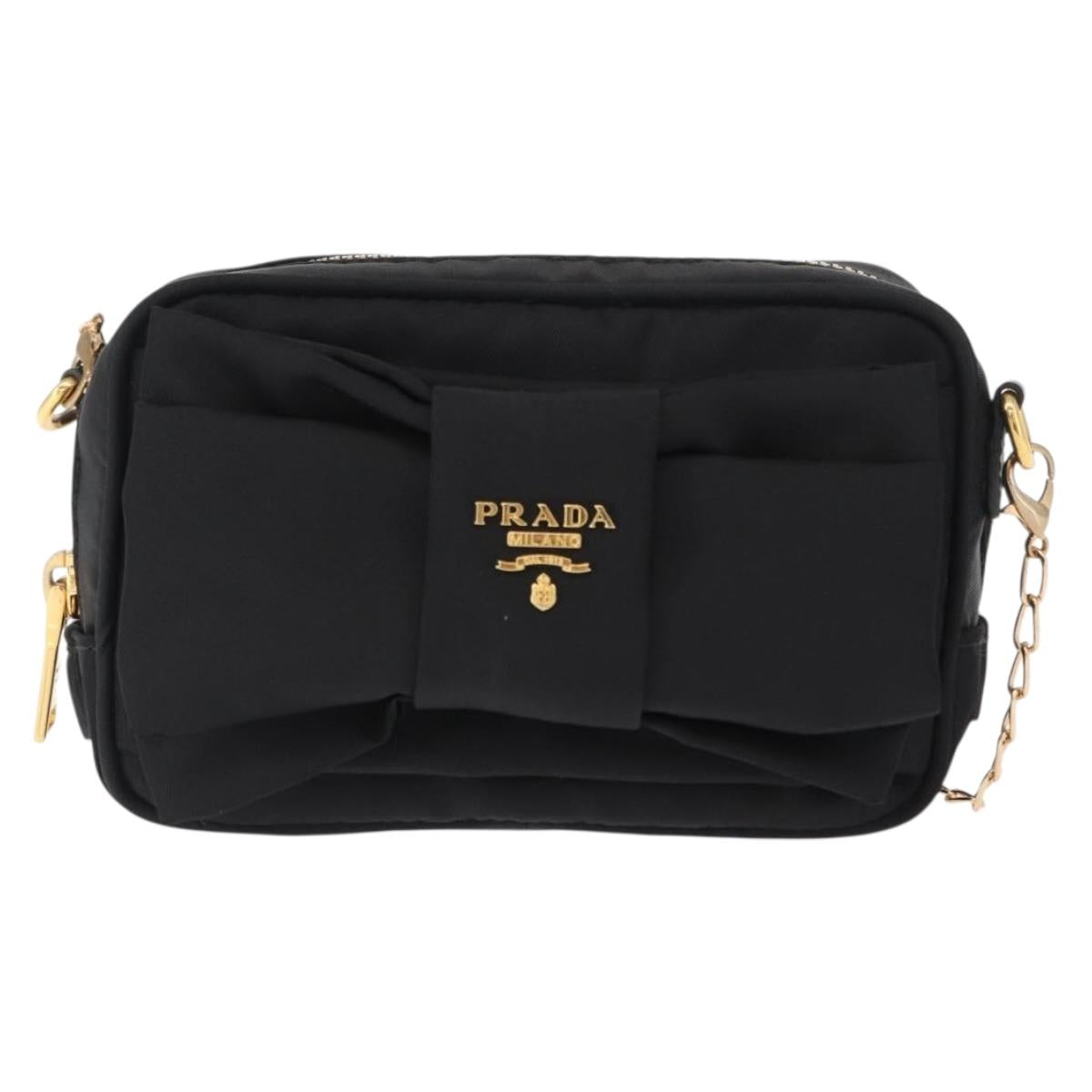 PRADA Chain Shoulder Bag Nylon Black Gold Auth 151199V