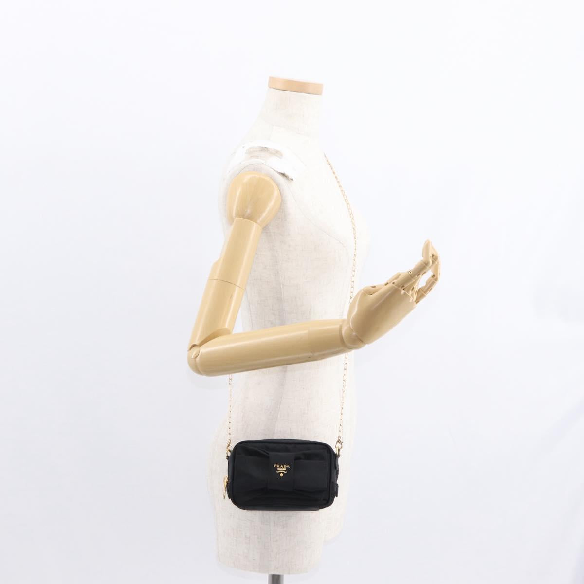 PRADA Chain Shoulder Bag Nylon Black Gold Auth 151199V