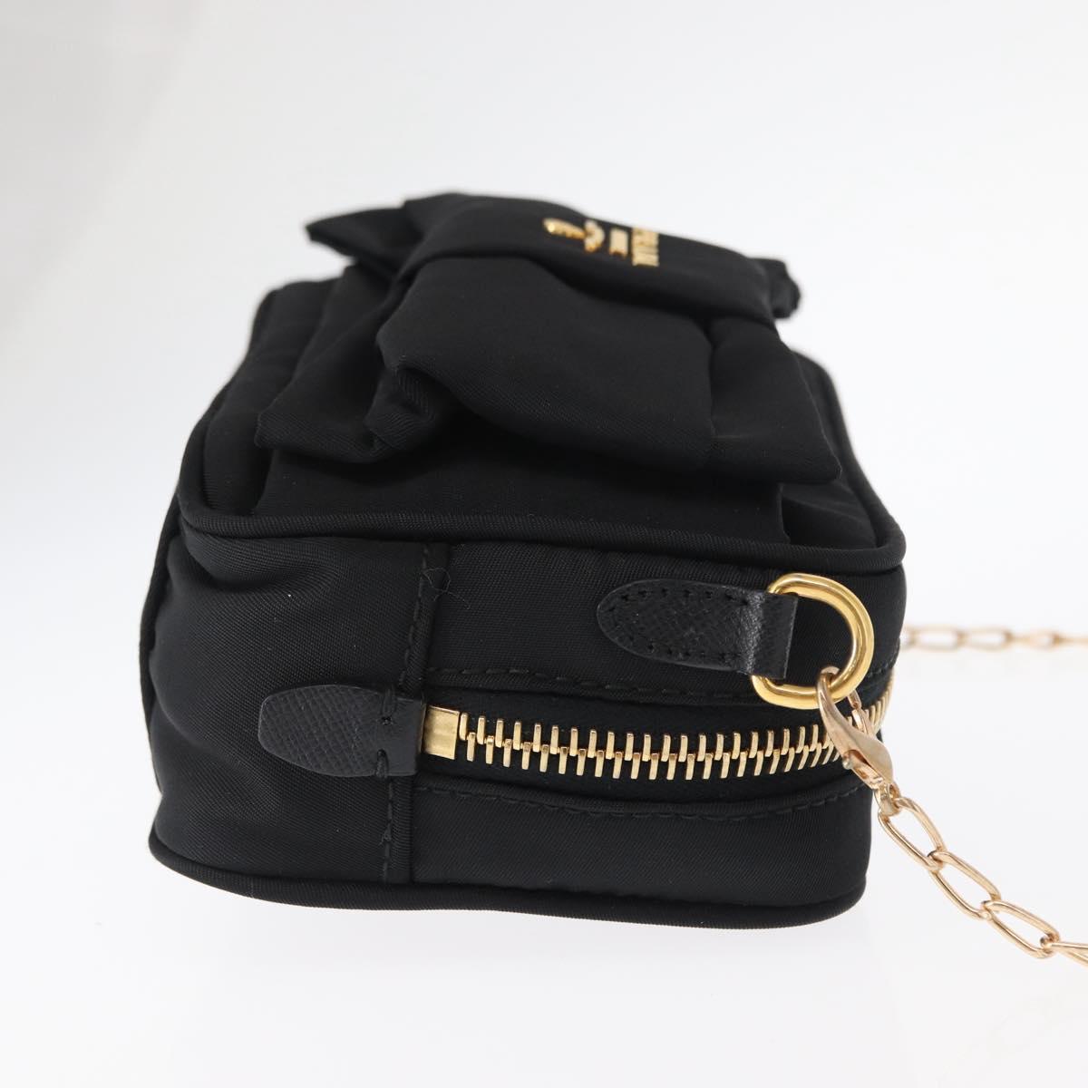 PRADA Chain Shoulder Bag Nylon Black Gold Auth 151199V