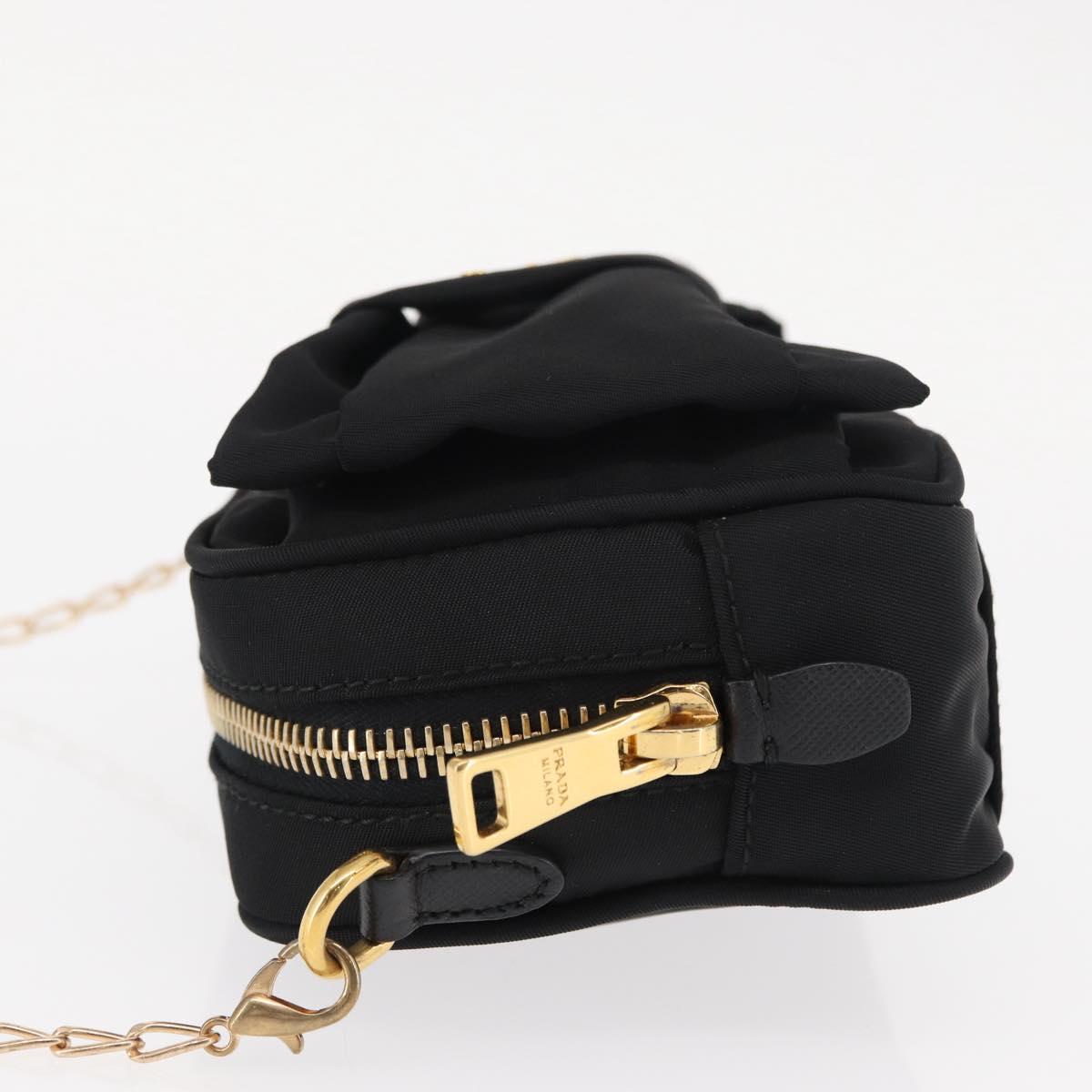 PRADA Chain Shoulder Bag Nylon Black Gold Auth 151199V