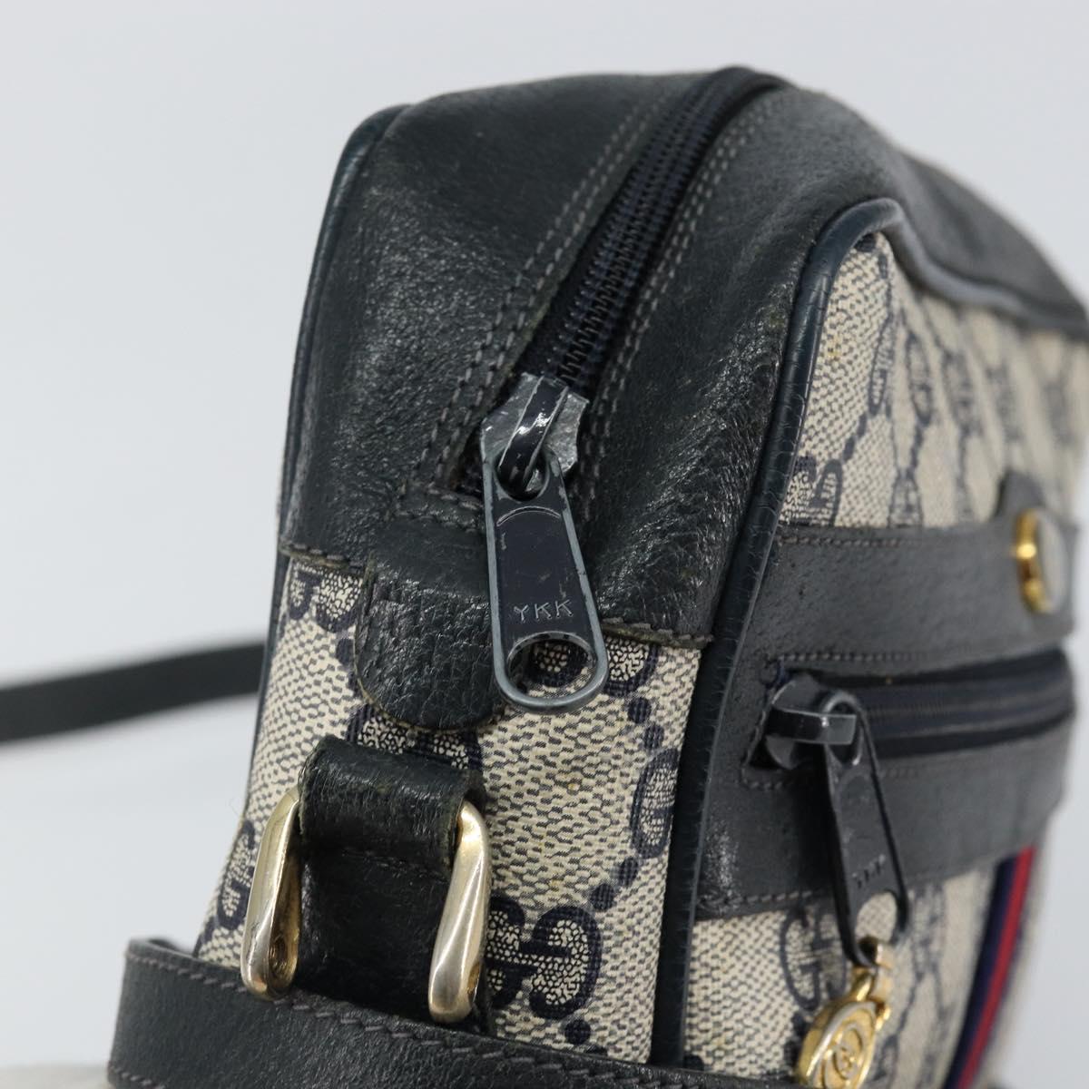 GUCCI GG Supreme Sherry Line Bag PVC Leather Navy Gold 56 02 004 Auth 151234