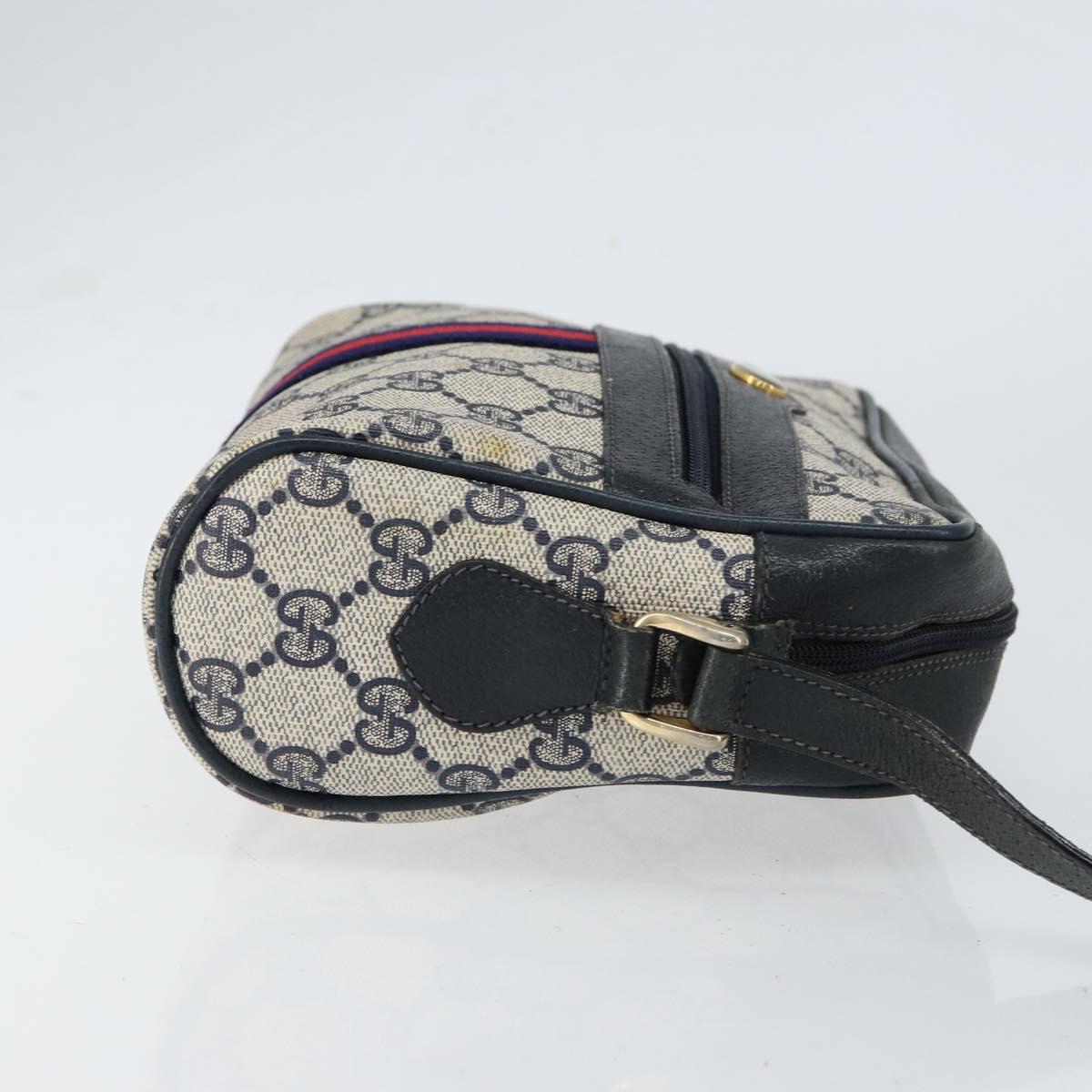 GUCCI GG Supreme Sherry Line Bag PVC Leather Navy Gold 56 02 004 Auth 151234