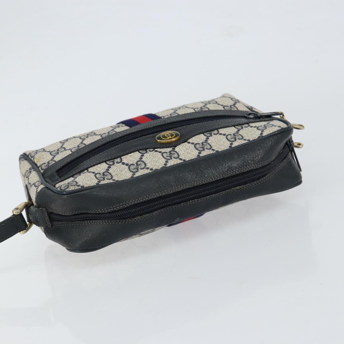 GUCCI GG Supreme Sherry Line Bag PVC Leather Navy Gold 56 02 004 Auth 151234