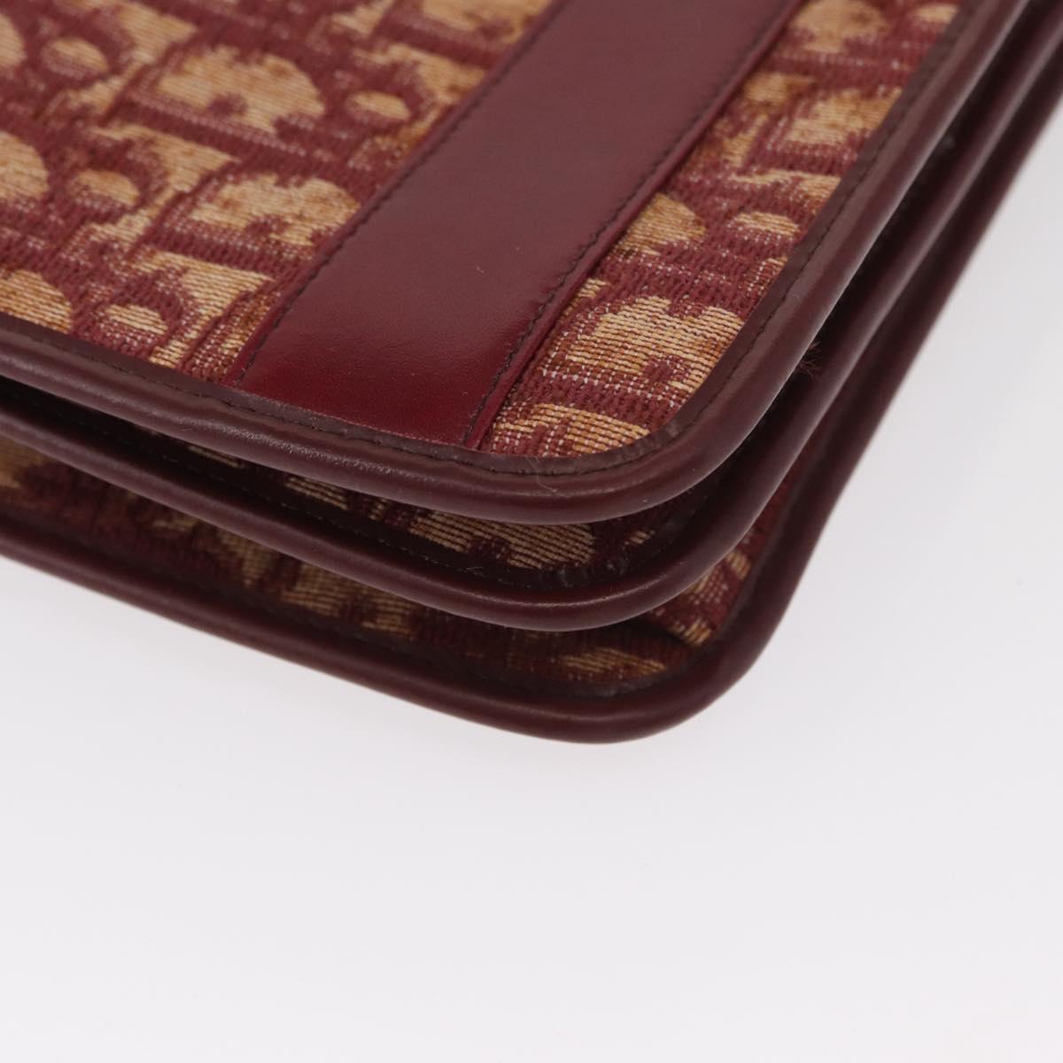 Christian Dior Trotter Canvas Chain Shoulder Bag Red Gold Auth 151235