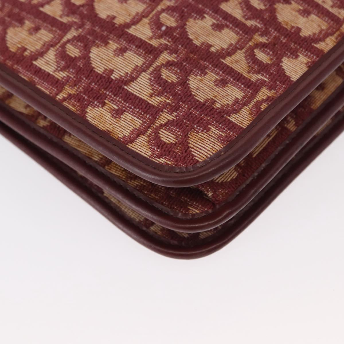 Christian Dior Trotter Canvas Chain Shoulder Bag Red Gold Auth 151235