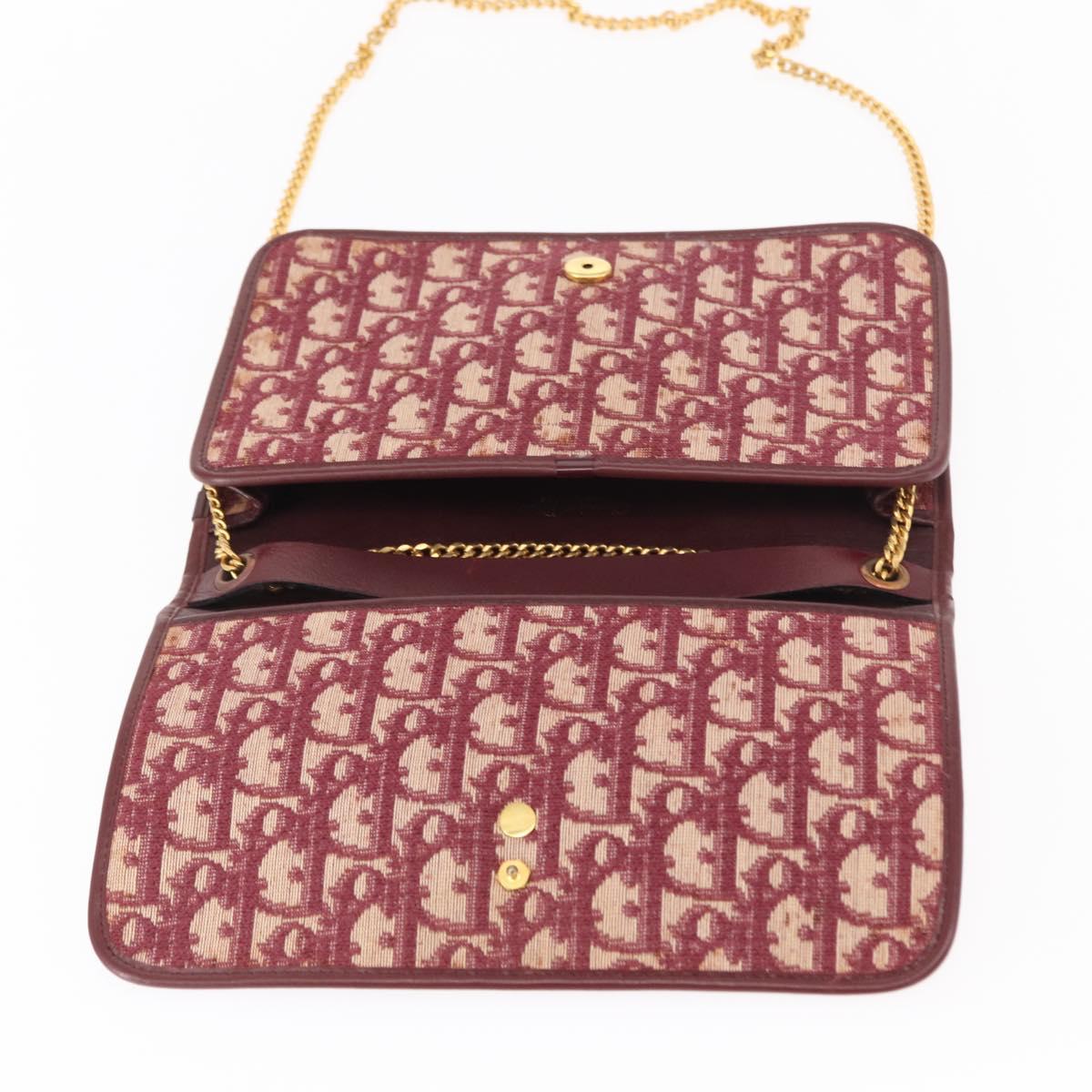 Christian Dior Trotter Canvas Chain Shoulder Bag Red Gold Auth 151235