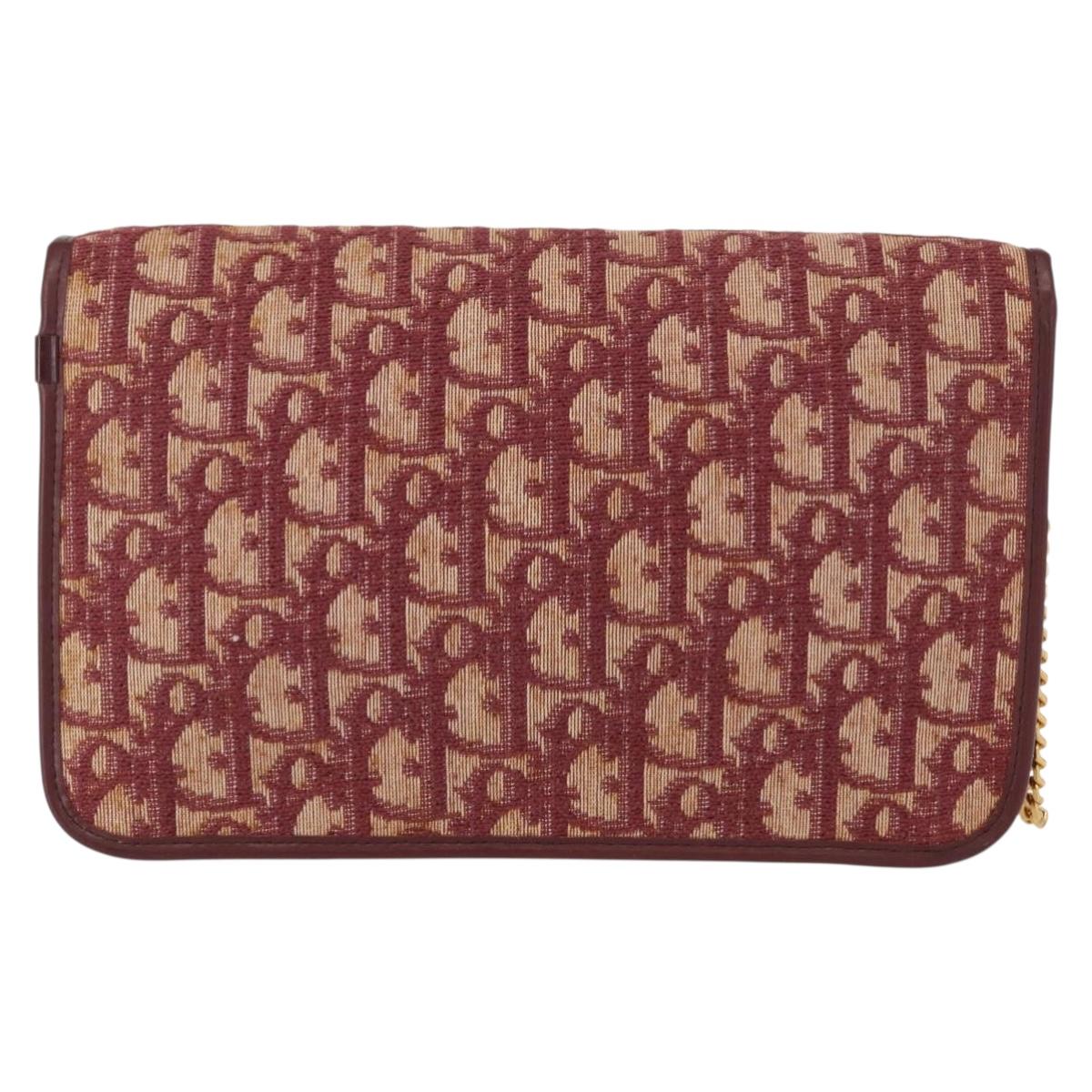 Christian Dior Trotter Canvas Chain Shoulder Bag Red Gold Auth 151235