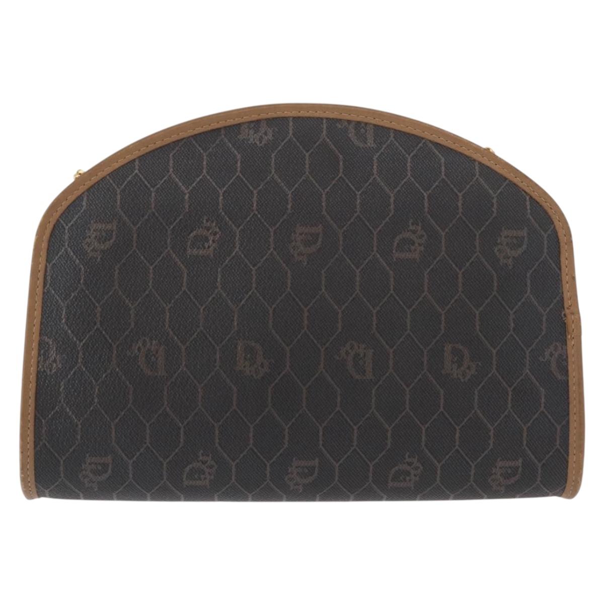 Christian Dior Honeycomb Canvas Chain Shoulder Bag PVC Black Gold Auth 151236