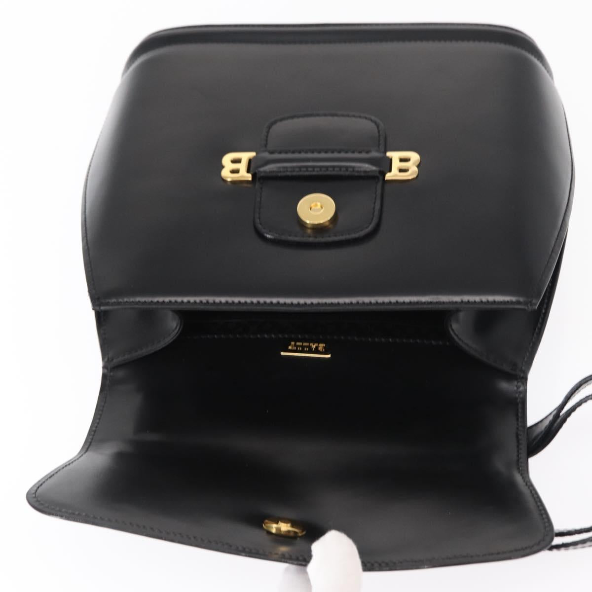 BALLY Shoulder Bag Leather Black Gold Auth 151255