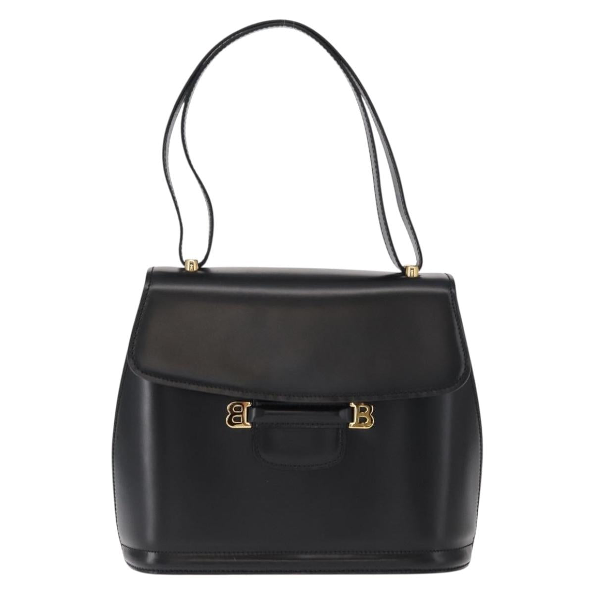 BALLY Shoulder Bag Leather Black Gold Auth 151255