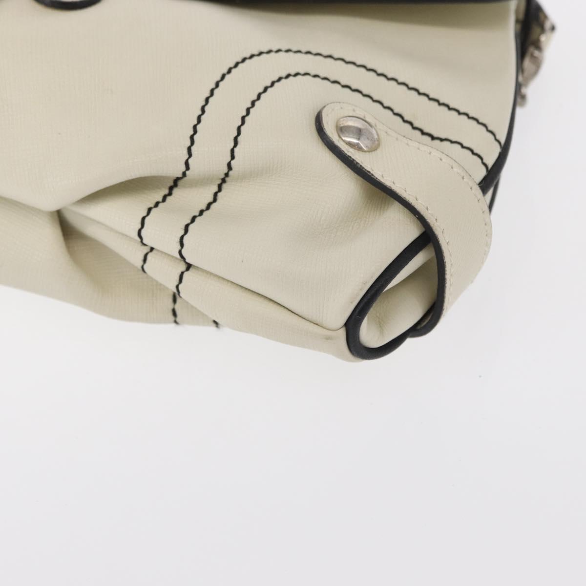 Salvatore Ferragamo Gancini Shoulder Bag Leather Silver White Auth 151258