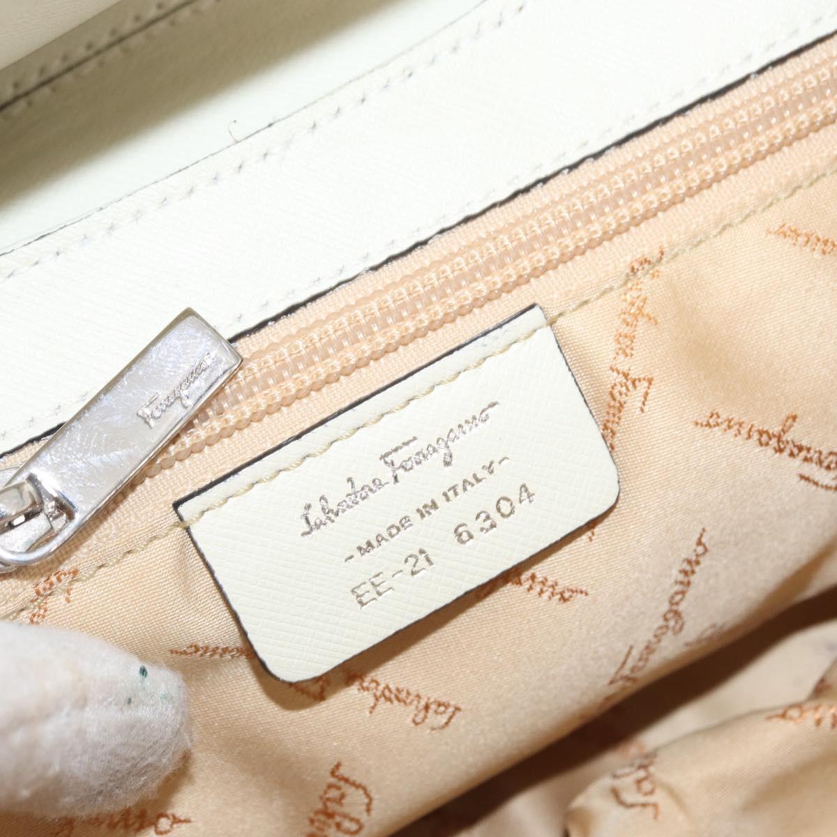 Salvatore Ferragamo Gancini Shoulder Bag Leather Silver White Auth 151258