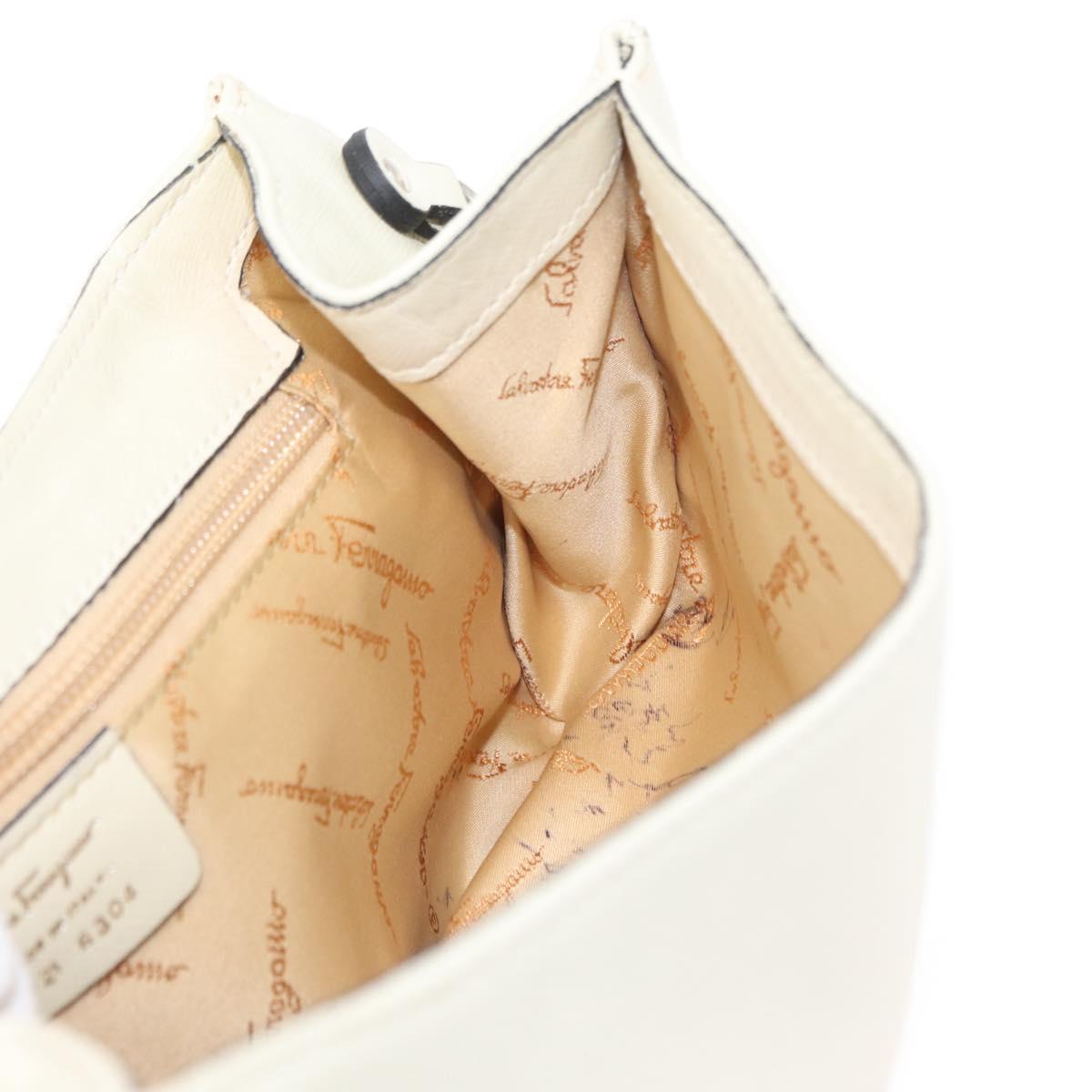 Salvatore Ferragamo Gancini Shoulder Bag Leather Silver White Auth 151258