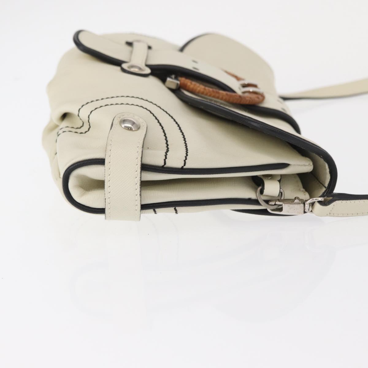 Salvatore Ferragamo Gancini Shoulder Bag Leather Silver White Auth 151258