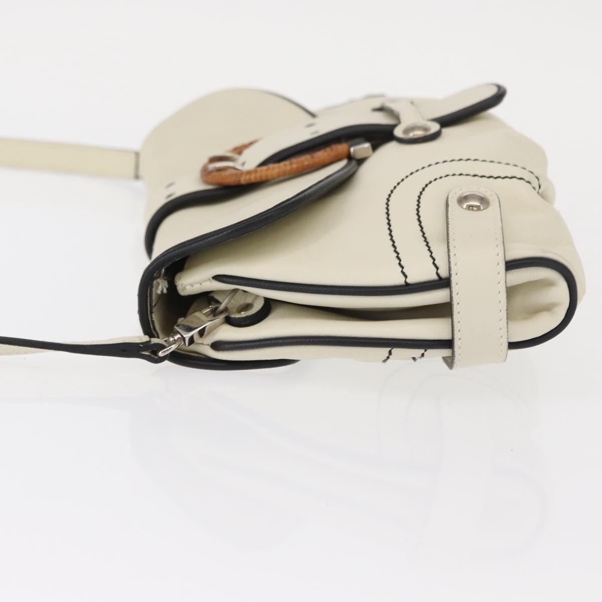 Salvatore Ferragamo Gancini Shoulder Bag Leather Silver White Auth 151258