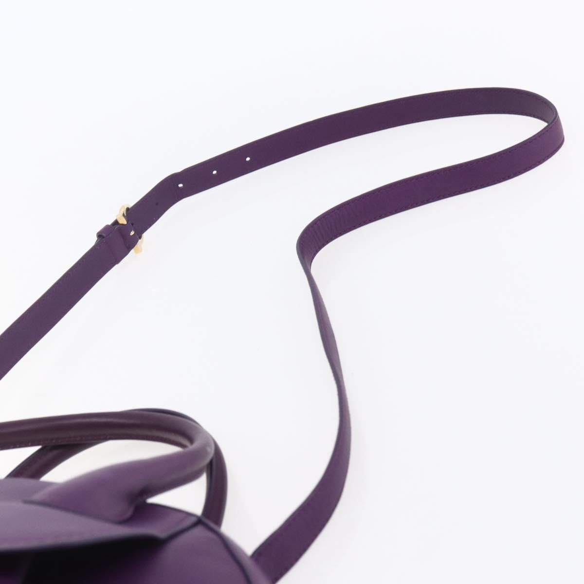 Salvatore Ferragamo Gancini Hand Bag Leather 2way Purple Gold Auth 151259