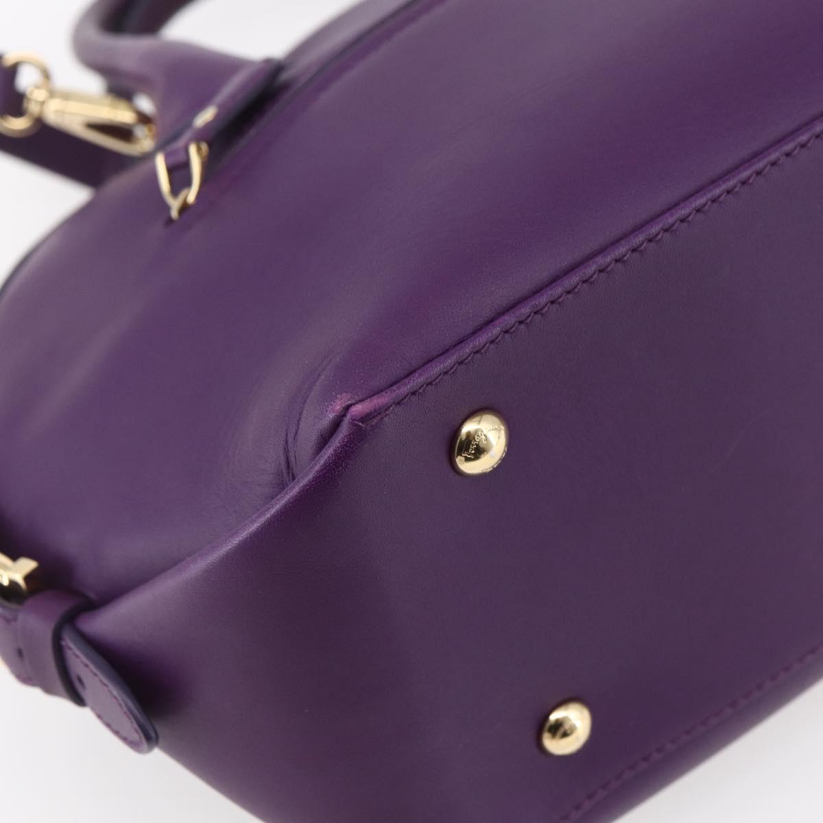 Salvatore Ferragamo Gancini Hand Bag Leather 2way Purple Gold Auth 151259