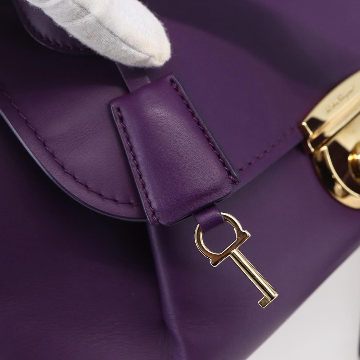 Salvatore Ferragamo Gancini Hand Bag Leather 2way Purple Gold Auth 151259