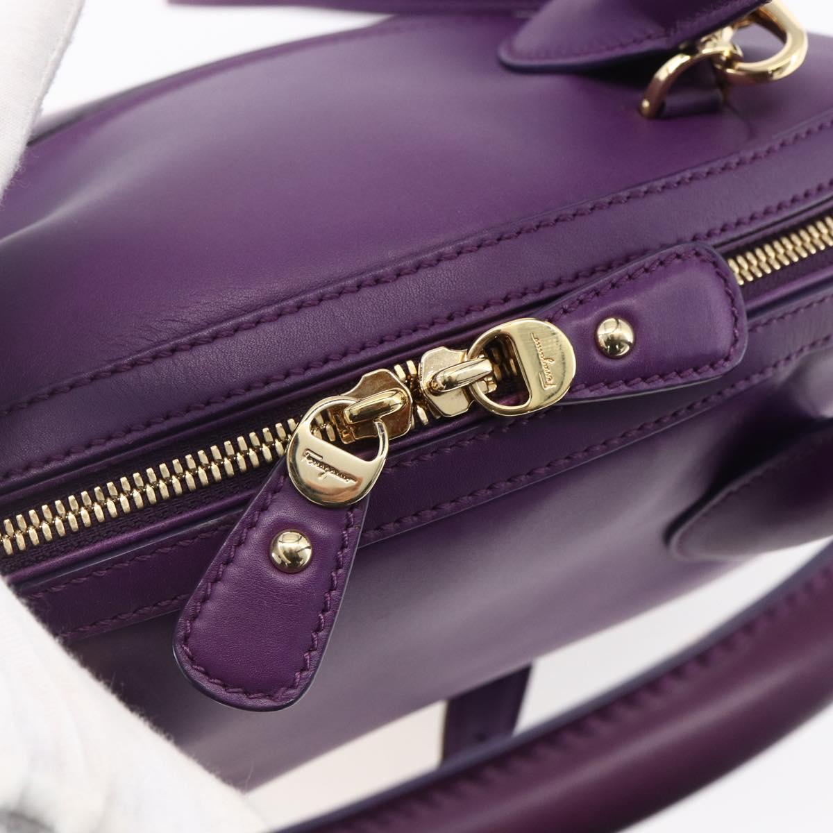 Salvatore Ferragamo Gancini Hand Bag Leather 2way Purple Gold Auth 151259