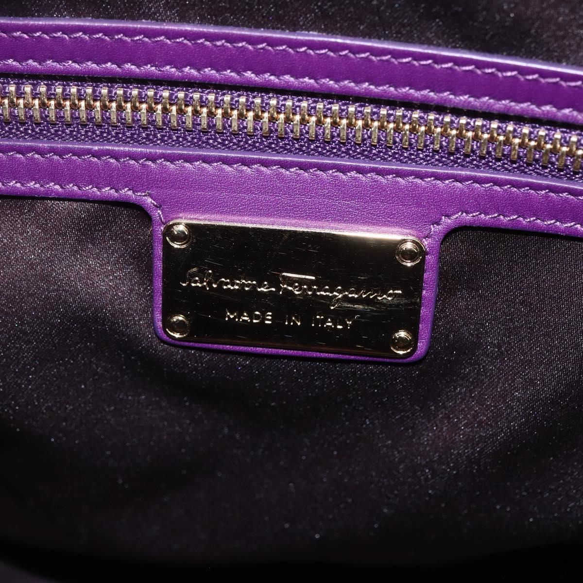 Salvatore Ferragamo Gancini Hand Bag Leather 2way Purple Gold Auth 151259