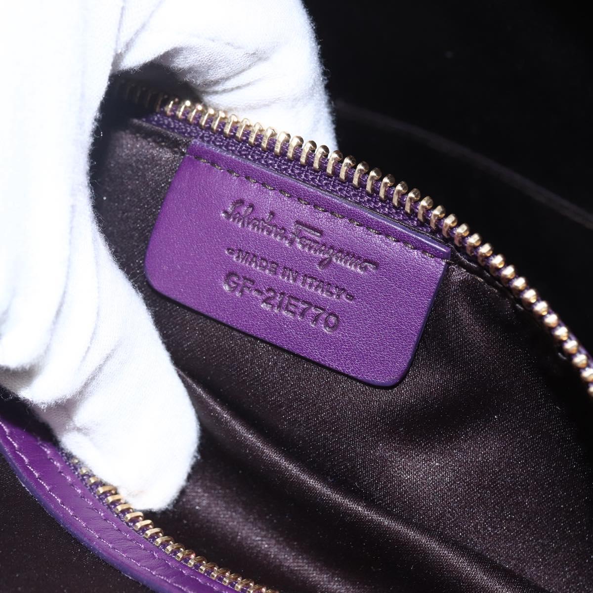 Salvatore Ferragamo Gancini Hand Bag Leather 2way Purple Gold Auth 151259