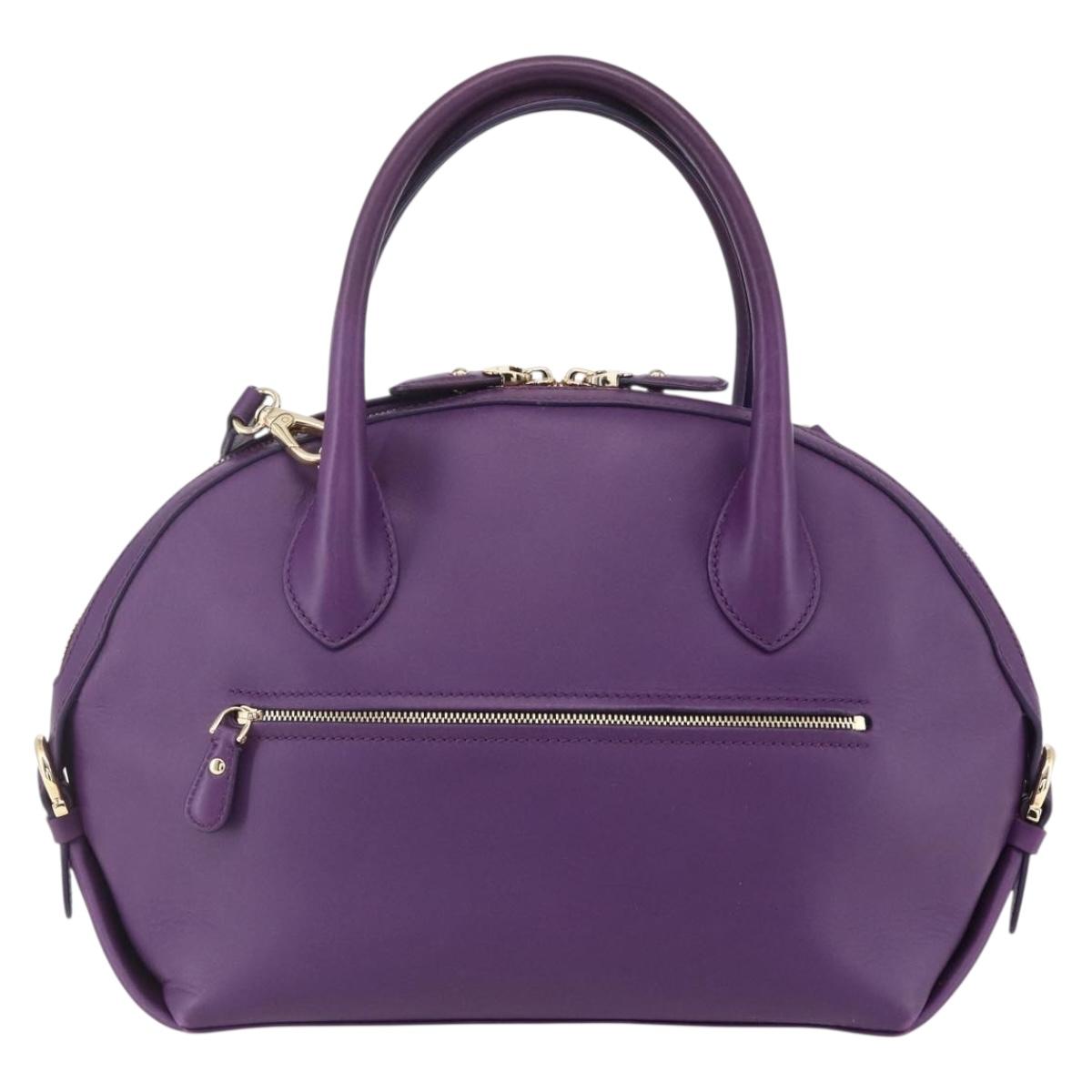 Salvatore Ferragamo Gancini Hand Bag Leather 2way Purple Gold Auth 151259