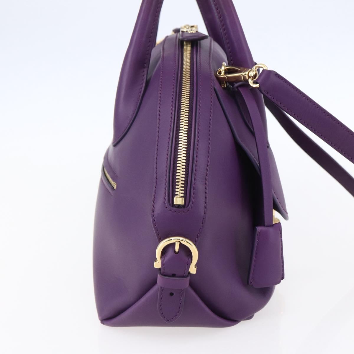 Salvatore Ferragamo Gancini Hand Bag Leather 2way Purple Gold Auth 151259