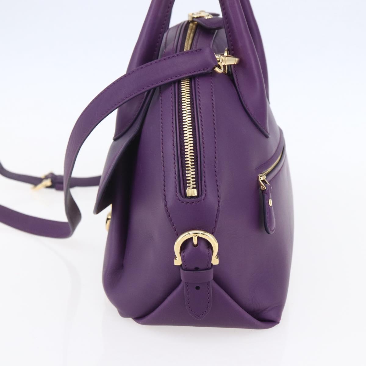 Salvatore Ferragamo Gancini Hand Bag Leather 2way Purple Gold Auth 151259