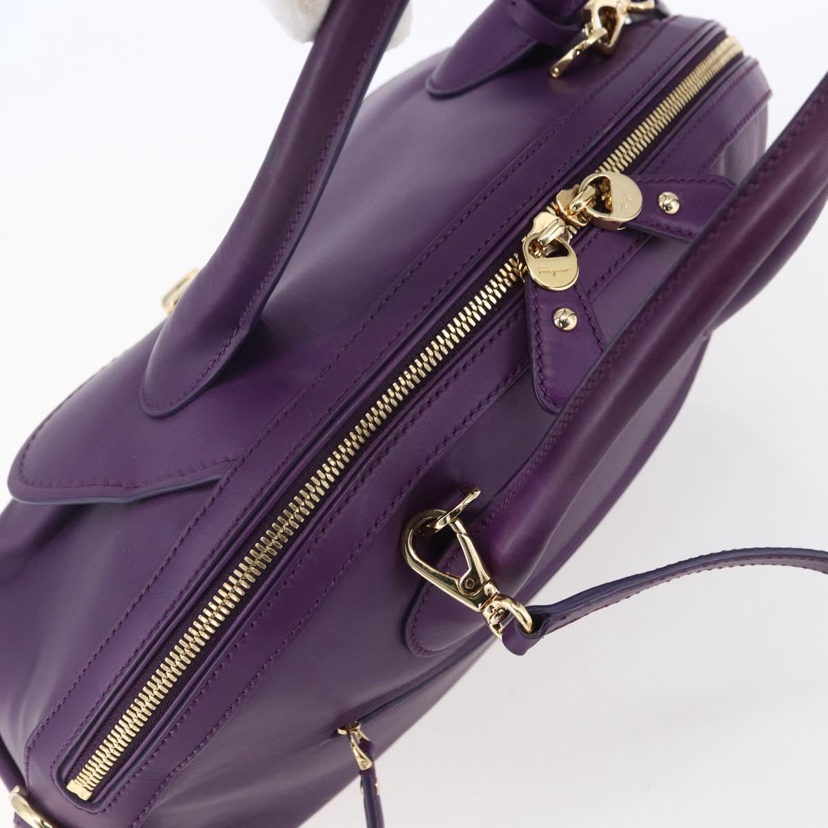 Salvatore Ferragamo Gancini Hand Bag Leather 2way Purple Gold Auth 151259