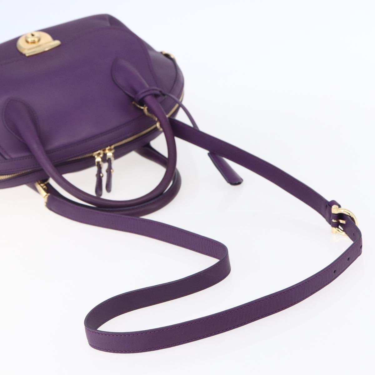 Salvatore Ferragamo Gancini Hand Bag Leather 2way Purple Gold Auth 151259