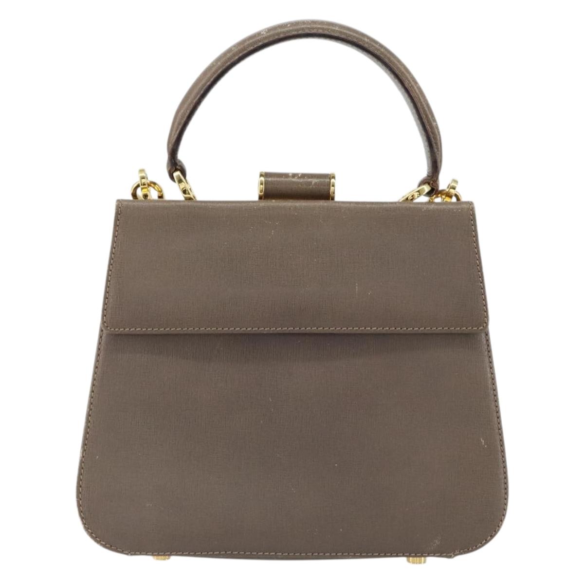 Salvatore Ferragamo Gancini Hand Bag Leather 2way Gray Gold Auth 151260