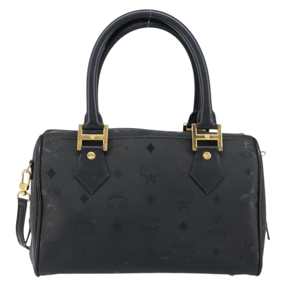 MCM Vicetos Logogram Hand Bag PVC 2way Black Gold Auth 151262