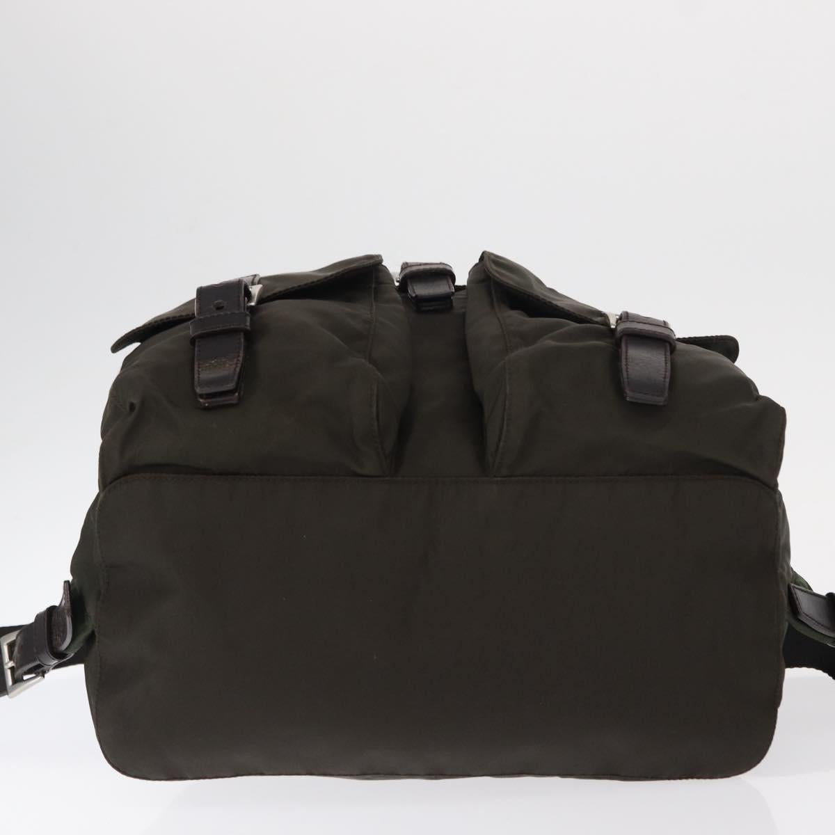PRADA Backpack Nylon Khaki Silver Auth 151263