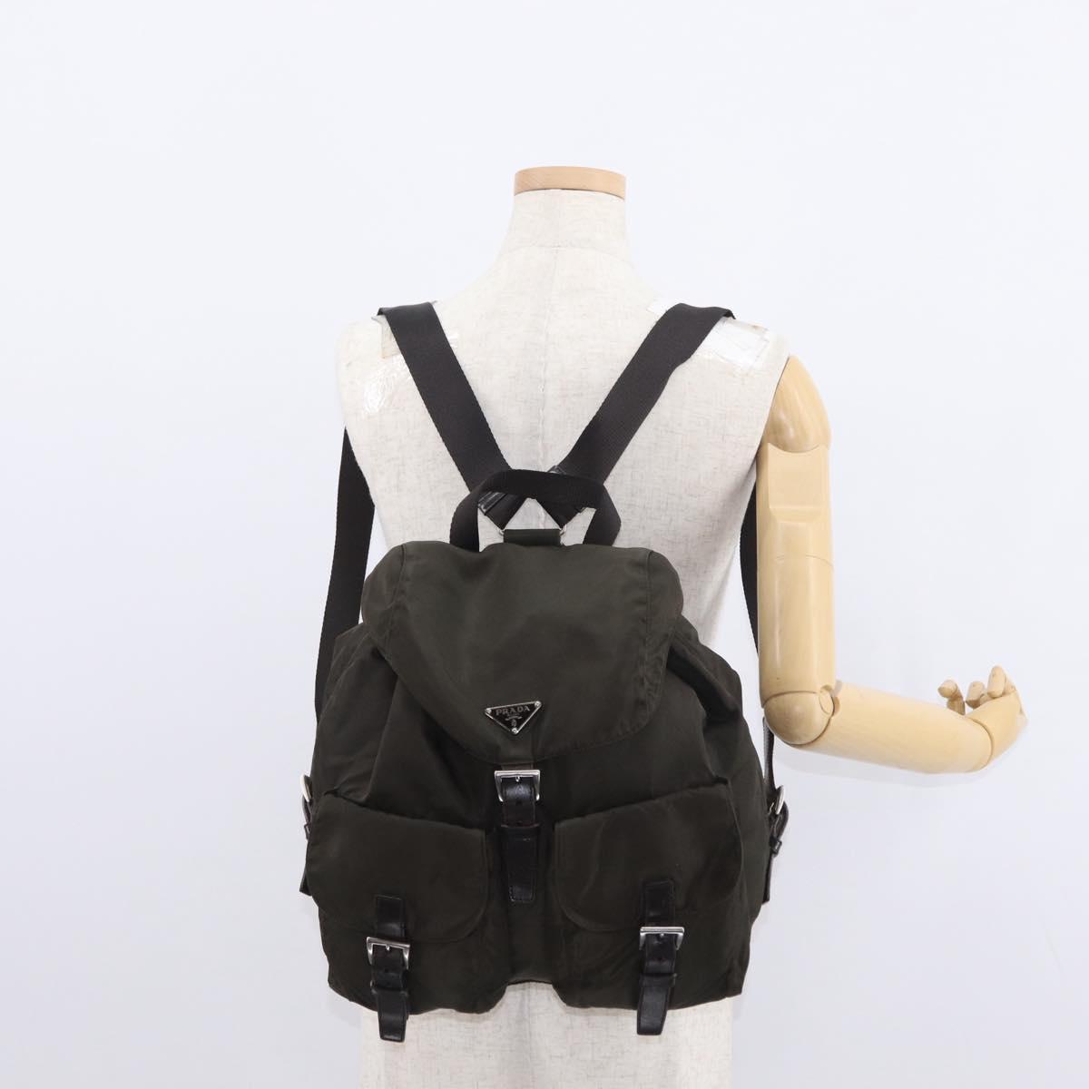 PRADA Backpack Nylon Khaki Silver Auth 151263