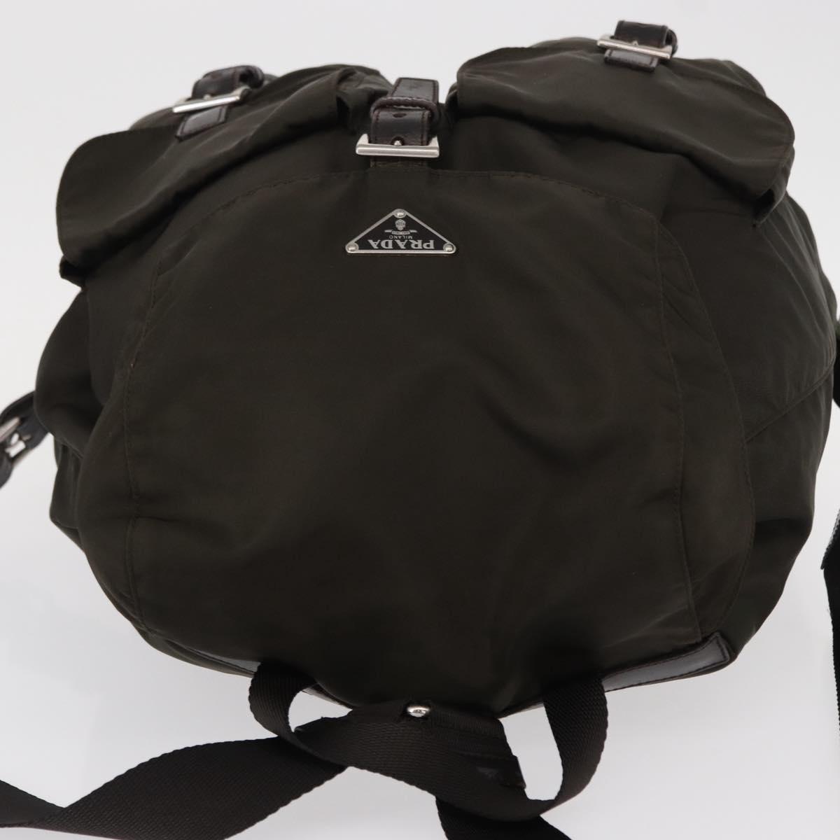 PRADA Backpack Nylon Khaki Silver Auth 151263