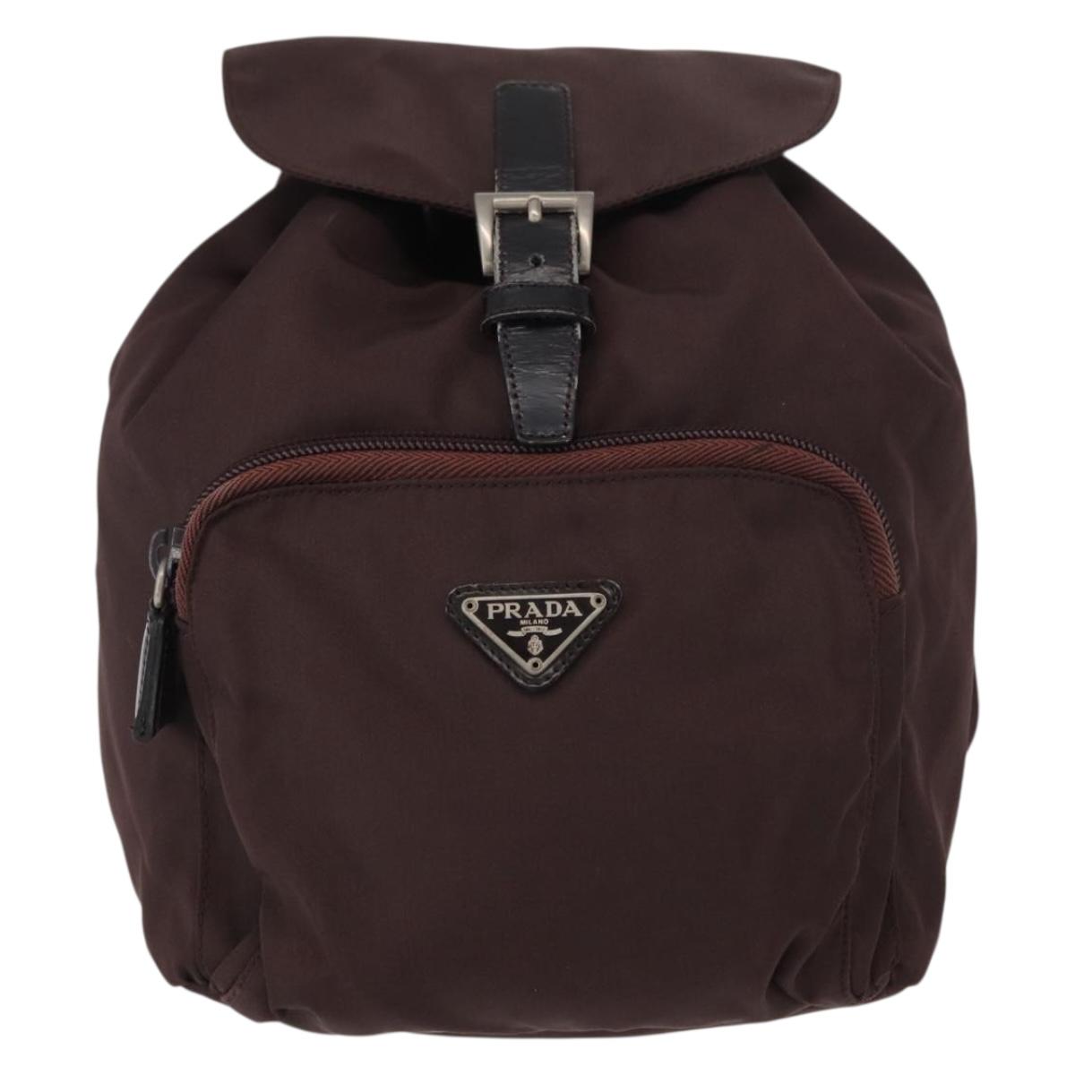 PRADA Backpack Nylon Brown Silver Auth 151264