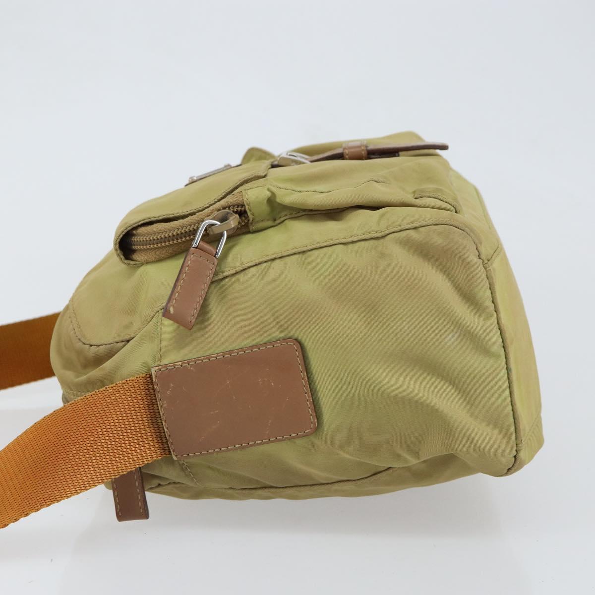 PRADA Shoulder Bag Nylon Beige Silver Auth 151265