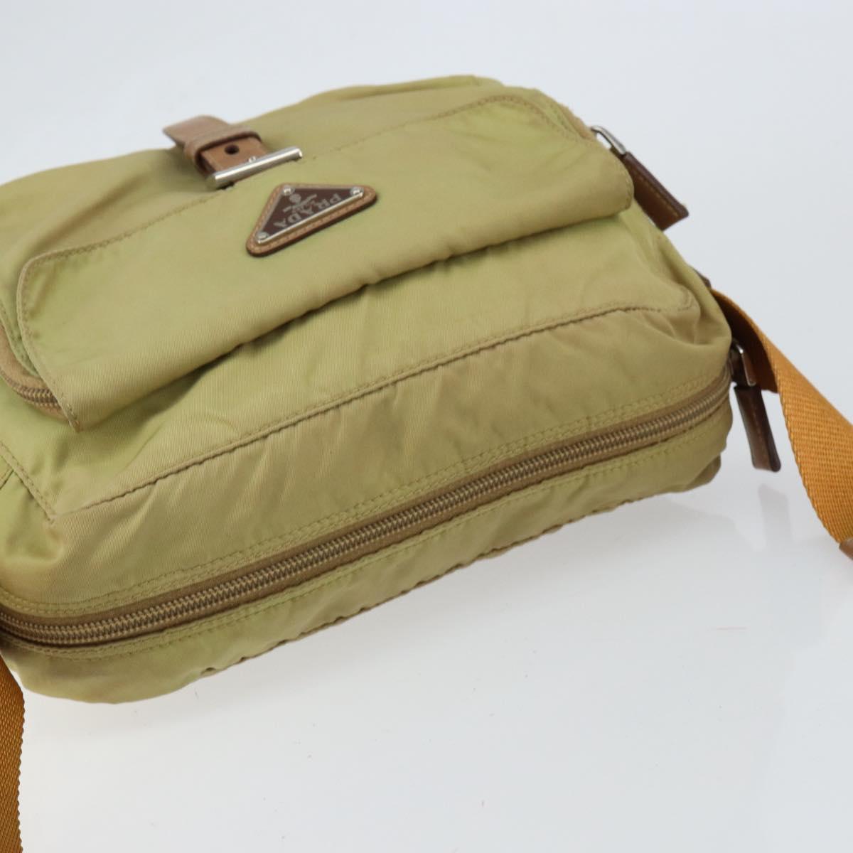 PRADA Shoulder Bag Nylon Beige Silver Auth 151265
